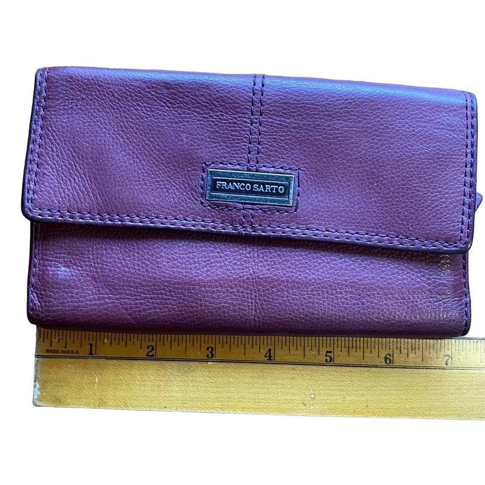 Franco Sarto Trifold Leather Wallet in deep maroon purple
